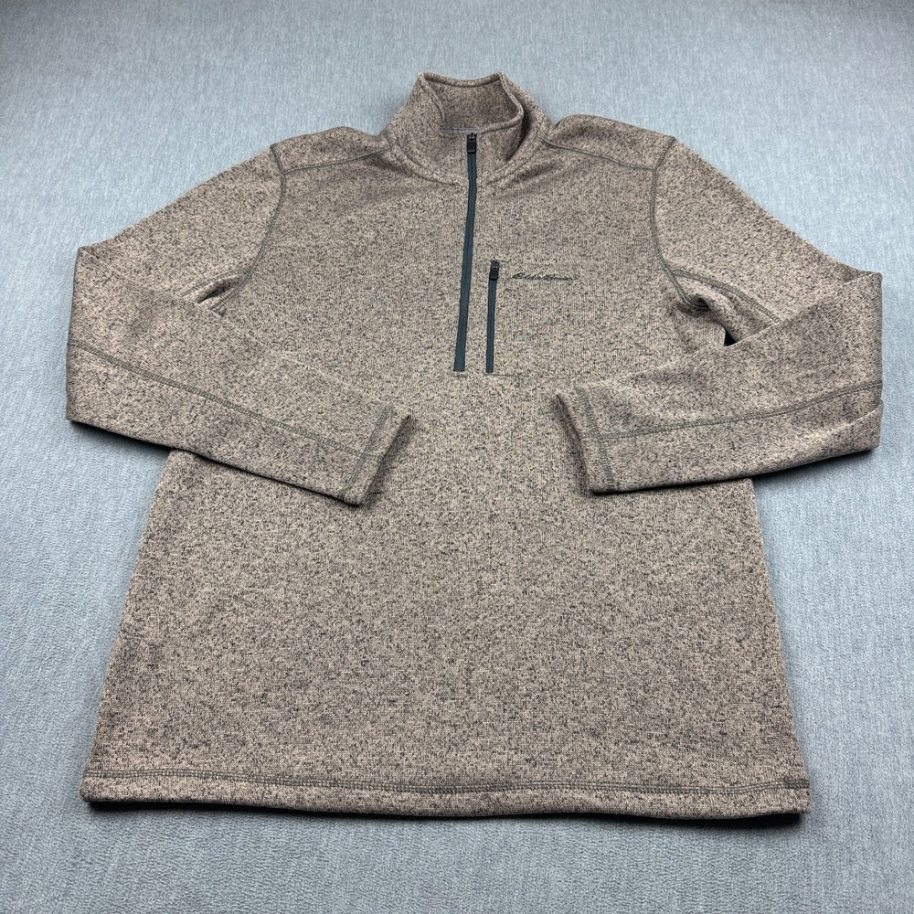 Eddie Bauer Sweater Mens Tall Large Brown Heathered 1/2 Zip Fleece Pullover